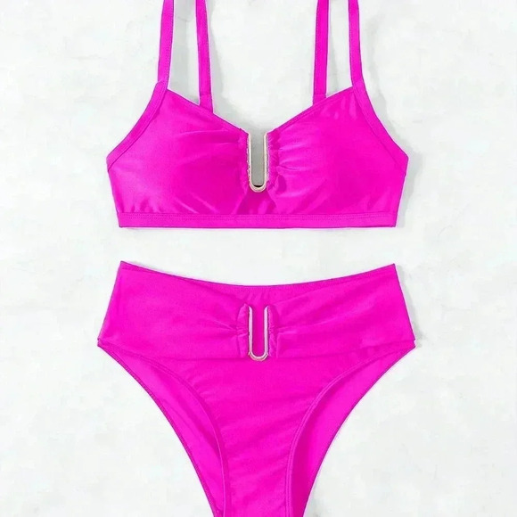 Hot Pink Women's Ruched Separated Swimwear - Picture 4 of 8